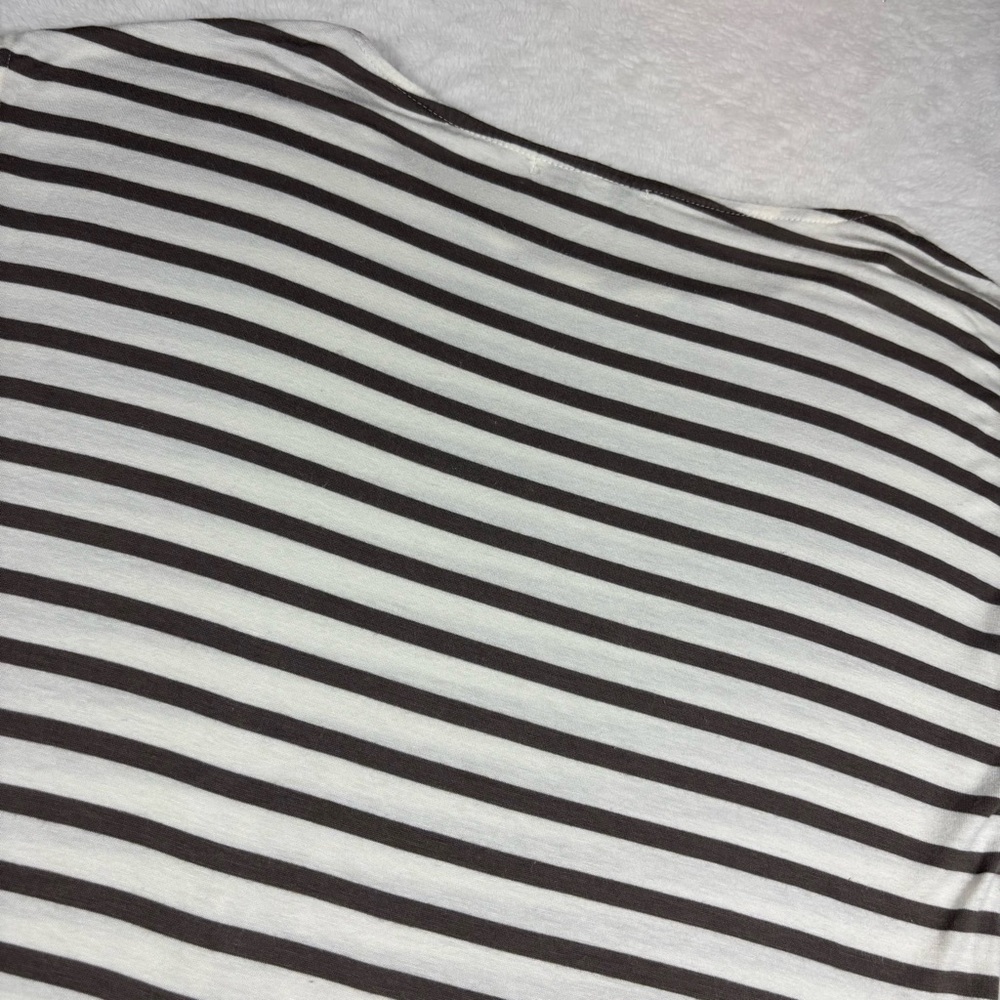 GREEN ENVELOPE Timeless Classic Top Brown Stripe Shirt Cap Sleeve USA Minimalism - Picture 7 of 11